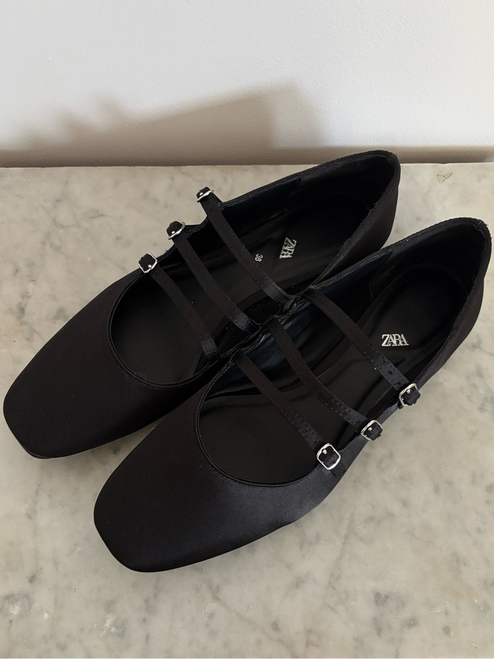 Zara Satin Mary Jane Flats
